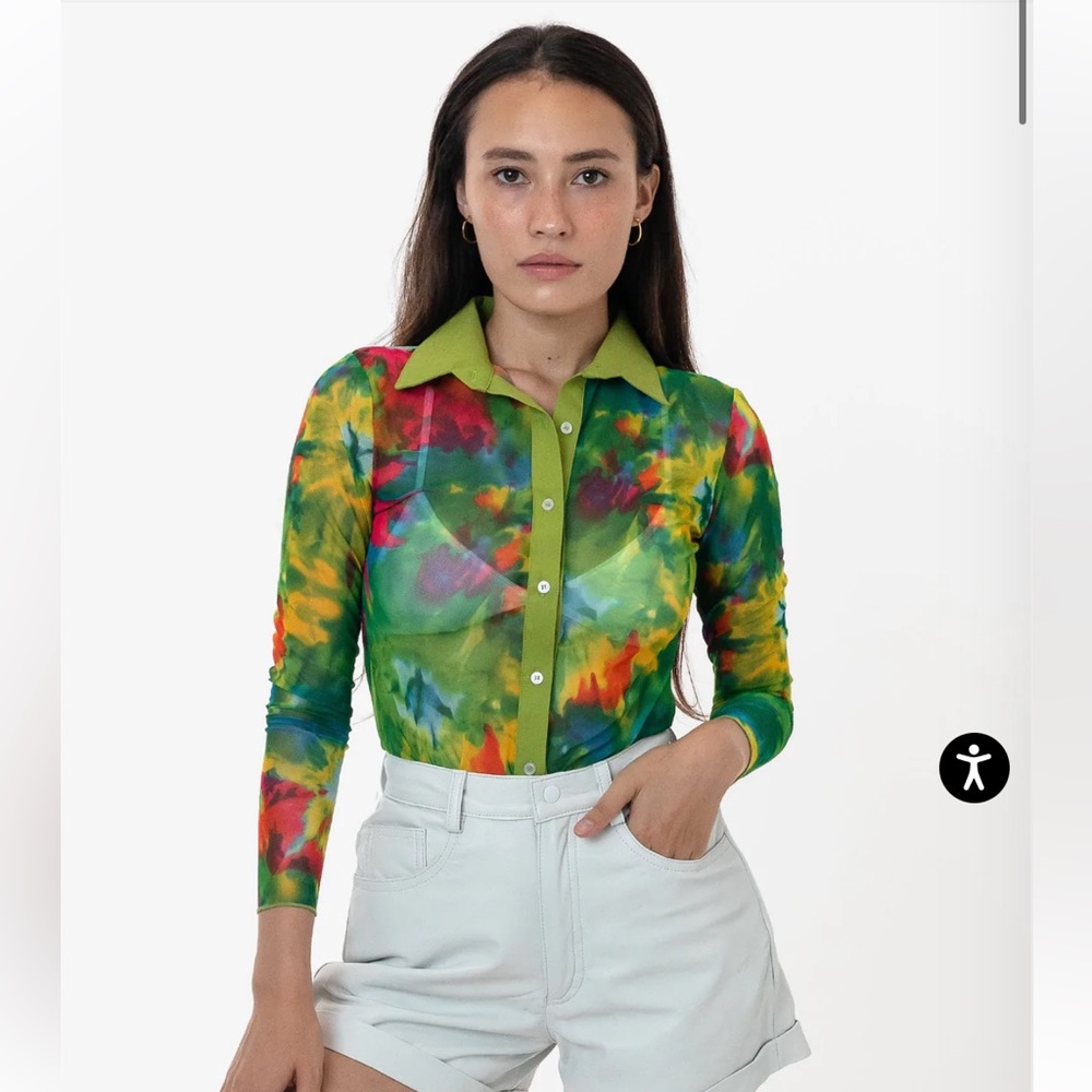 Los Angeles Apparel Tie Dye Micro Mesh Long Sleeve & Mini Skirt Set, L